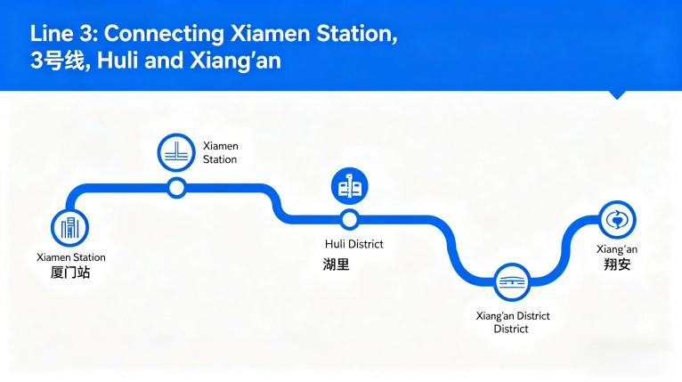 Line 3: Connecting Xiamen Station, Huli, and Xiang’an