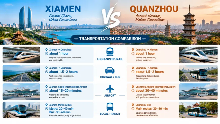 Xiamen vs Quanzhou: Transportation Comparison