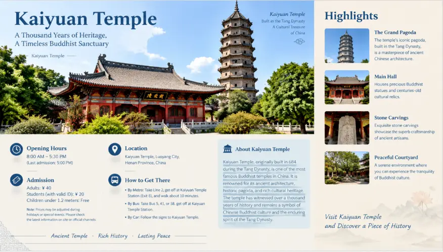 Visitor Information for Kaiyuan Temple