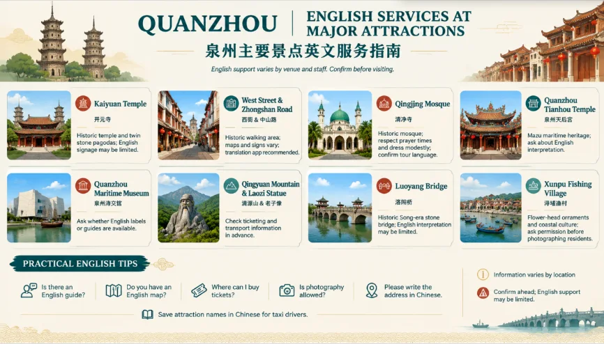 English Services at Major Attractions in Quanzhou